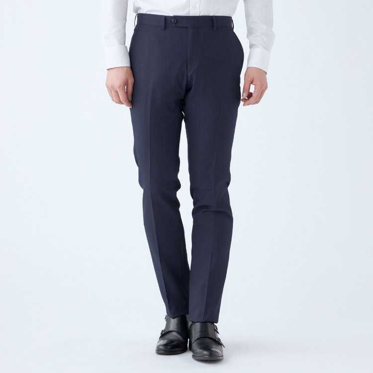ブラックライン 【SLIM TAPERED_2】【秋冬】2釦シングルスーツ 0タック/ネイビー×ストライプ/4S/※裾上げ必要 紺濃色