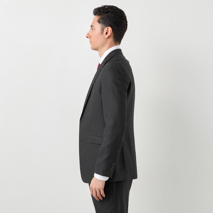ブラックライン 【SLIM TAPERED】【年間】 2釦シングルスリーピーススーツ 0タック/ ダークブラウン×デジタルデニム  /ウエストシャーリング/ 4S TAKE OUT SUITS / ※パンツ裾上げ済仕様 緑濃色