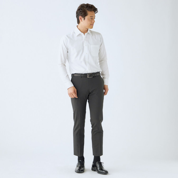 ブラックライン 【SLIM TAPERED】【春夏】0タックテーパードパンツ/グレー/ウエストムーブ/ウォッシャブル/4S SUSTAINABILITY&ECOLOGY FABRIC/※裾上げ済み仕様 グレー濃色