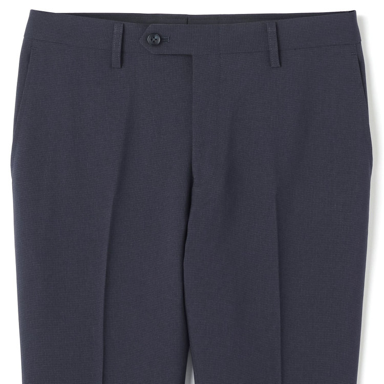 ブラックライン 【SLIM TAPERED】【年間】ウォッシャブル0タックテーパードパンツ/ネイビー×ハウンドトゥース/裾上げ済仕様 紺中間