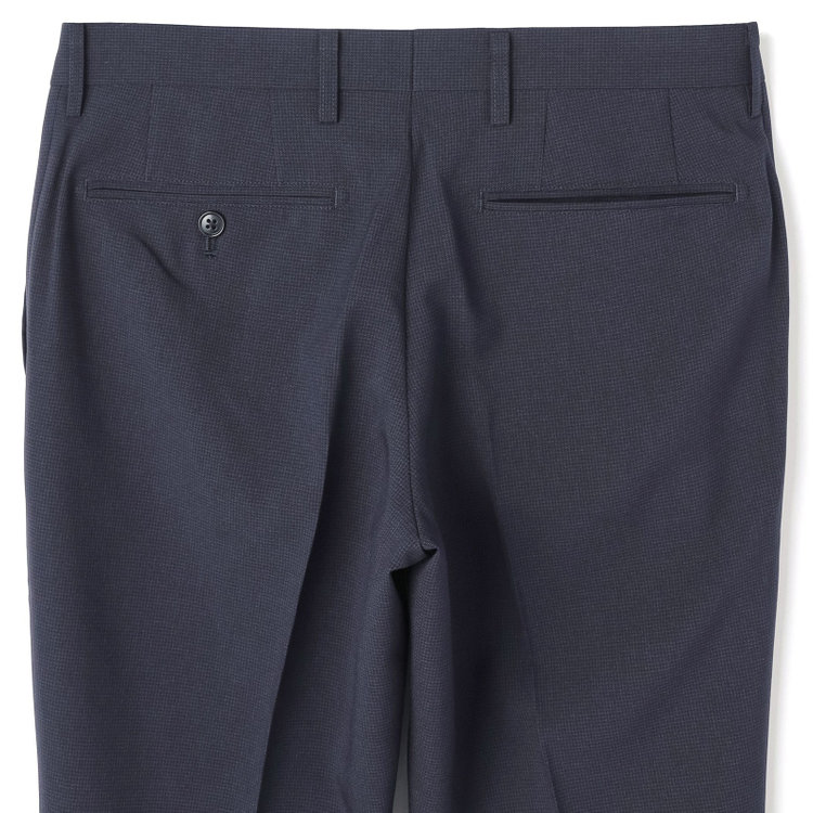 ブラックライン 【SLIM TAPERED】【年間】ウォッシャブル0タックテーパードパンツ/ネイビー×ハウンドトゥース/裾上げ済仕様 紺中間