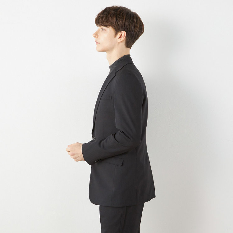 ブラックライン 【SLIM TAPERED_2】【年間】2釦シングルテーパードパンツスーツ 0タック/ブラック×シャドーストライプ/ウエストシャーリング/4S/※パンツ裾上げ済仕様 黒