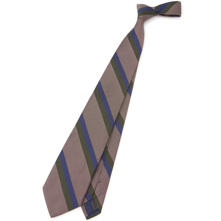 シルバーライン 【SILVER LINE】コットンシルクストライプネクタイ 8.5cm幅/ベージュ×グリーン/ITALIAN FABRICS その他