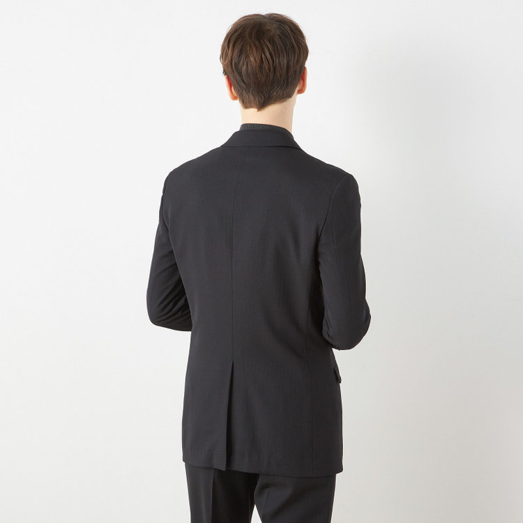 ブラックライン 【SLIM TAPERED_2】【年間】2釦シングルテーパードパンツスーツ 0タック/ブラック×シャドーストライプ/ウエストシャーリング/4S/※パンツ裾上げ済仕様 黒