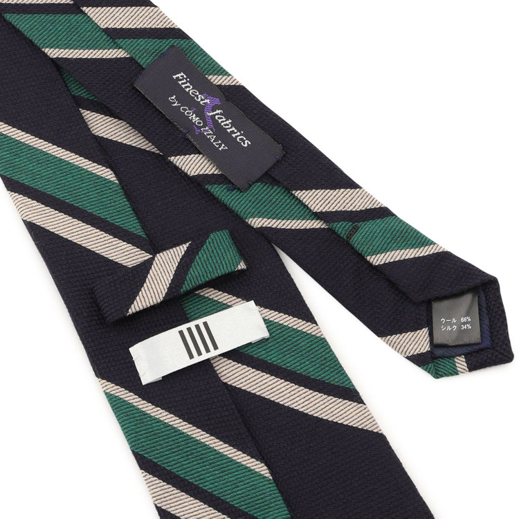 シルバーライン 【SL】ウールシルクストライプネクタイ 8.5cm幅/ネイビー×グリーン×ベージュ/Finest fabrics by COMO ITALY その他