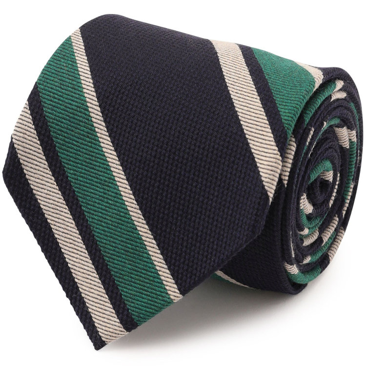 シルバーライン 【SL】ウールシルクストライプネクタイ 8.5cm幅/ネイビー×グリーン×ベージュ/Finest fabrics by COMO ITALY その他