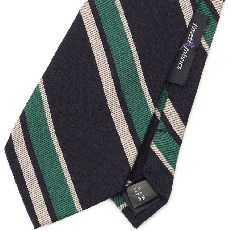 シルバーライン 【SL】ウールシルクストライプネクタイ 8.5cm幅/ネイビー×グリーン×ベージュ/Finest fabrics by COMO ITALY その他