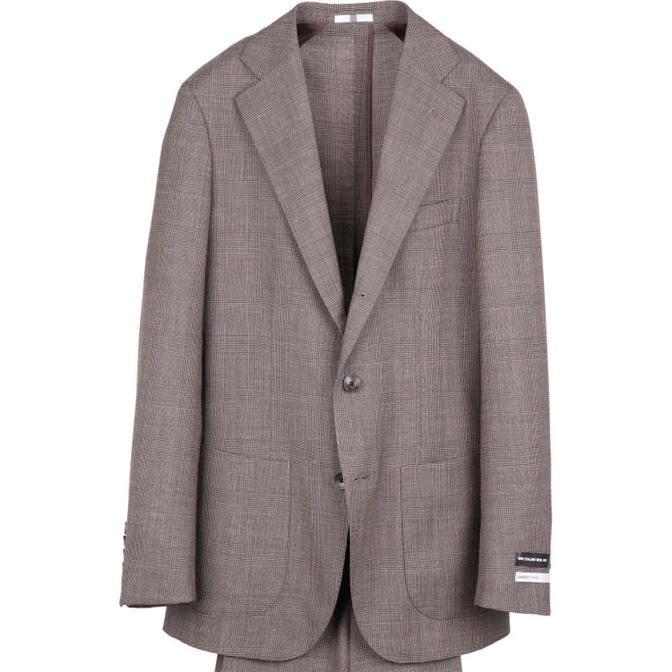 スーツセレクト 【WEB限定/OUTLET】【CLASSICO TAPERED】【春夏】3釦段返りシングルスーツ 2タック/ブラウン×プレイド/パッチポケット＆サイドAJ/NEW ZEALAND WOOL MIX ブラウン系(茶)