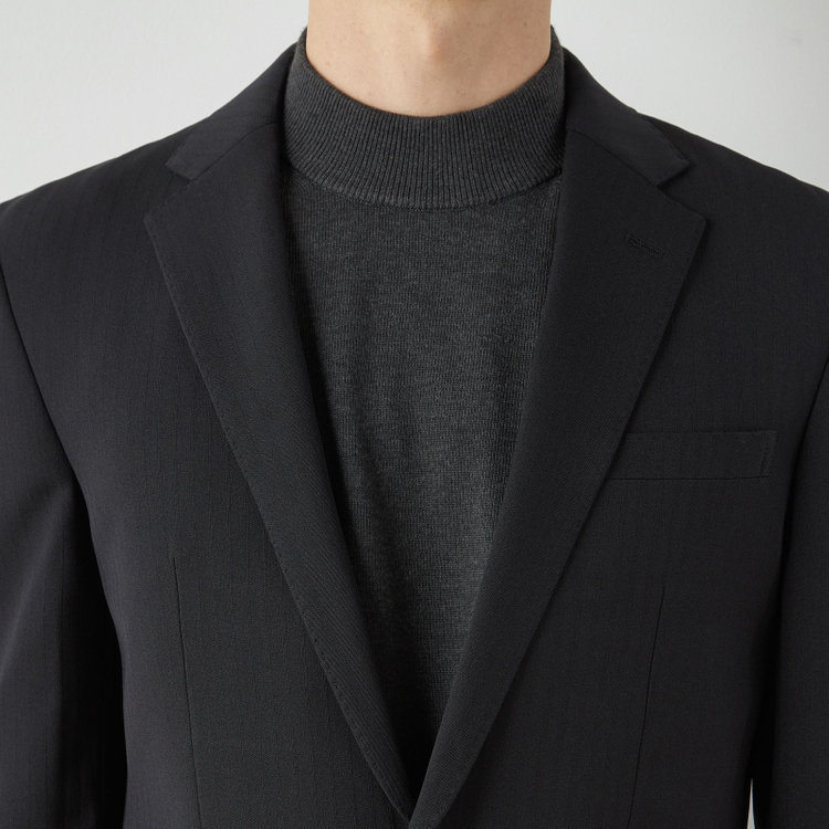 ブラックライン 【SLIM TAPERED_2】【年間】2釦シングルテーパードパンツスーツ 0タック/ブラック×シャドーストライプ/ウエストシャーリング/4S/※パンツ裾上げ済仕様 黒