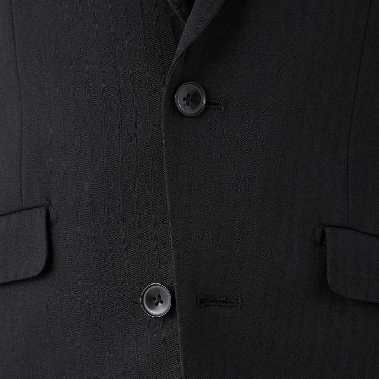 ブラックライン 【SLIM TAPERED_2】【年間】2釦シングルテーパードパンツスーツ 0タック/ブラック×シャドーストライプ/ウエストシャーリング/4S/※パンツ裾上げ済仕様 黒