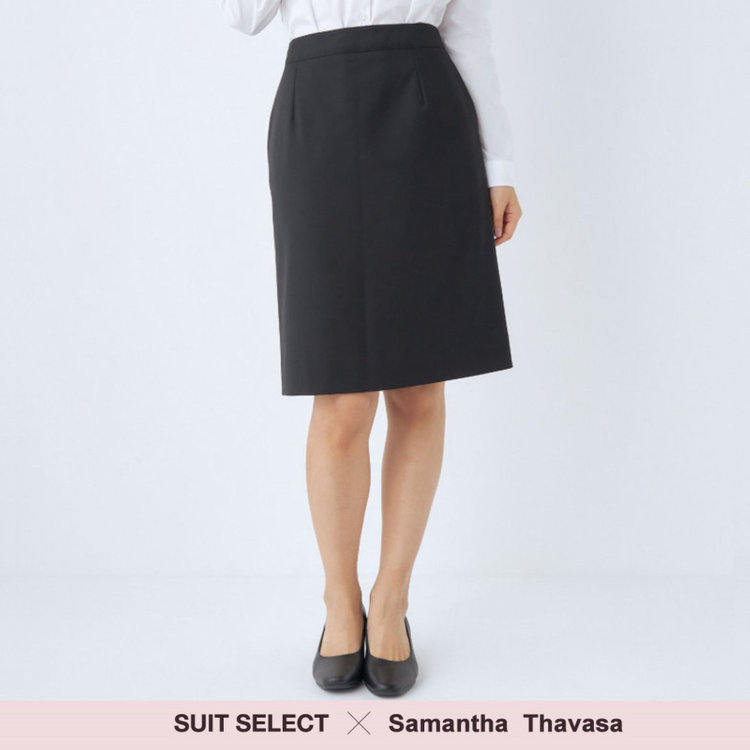 【SUIT SELECT×Samantha Thavasa】【年間】バックフレアセミタイトスカート/究極のブラック/4S/マシンウォシャブル