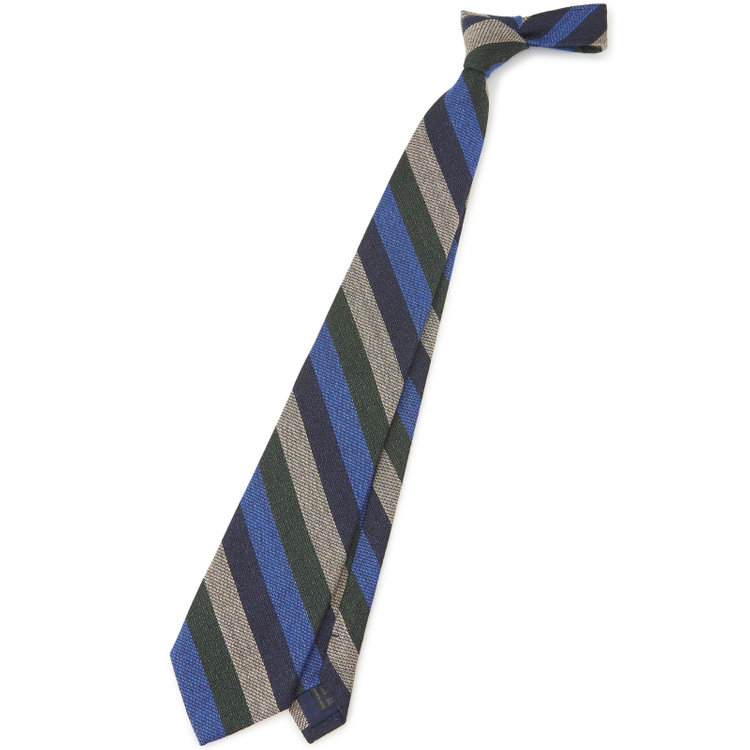 シルバーライン 【SILVER LINE】コットンウールシルクストライプネクタイ 8.5cm幅/ネイビー×ブルー×グリーン/ITALIAN FABRICS その他