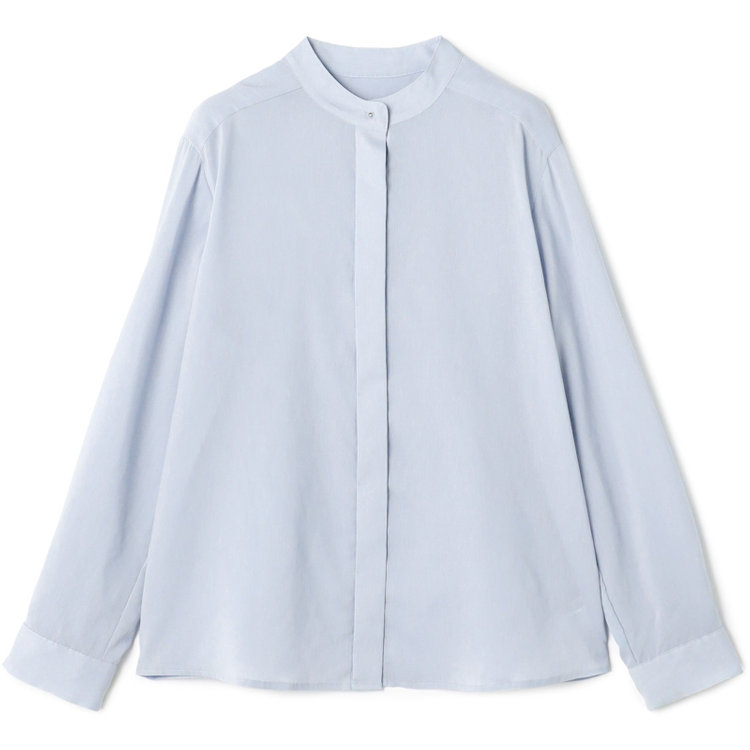 シルバーライン 【発送在庫あり】【SL/長袖】バンドカラーブラウス/比翼仕様/サックス 青淡色