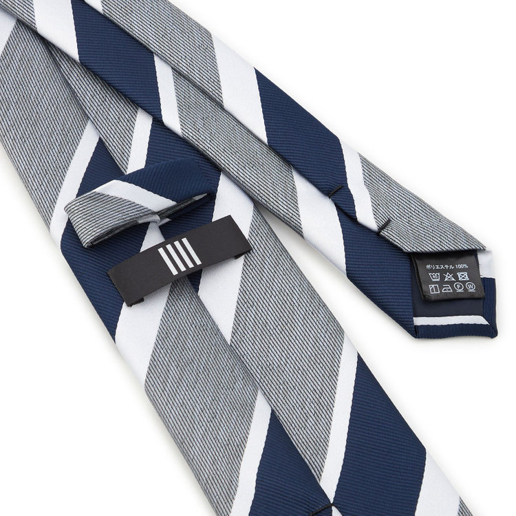 ブラックライン 【BLACK LINE】ポリエステルストライプネクタイ 7.5cm幅/グレー×ネイビー×ホワイト/ウォッシャブル その他