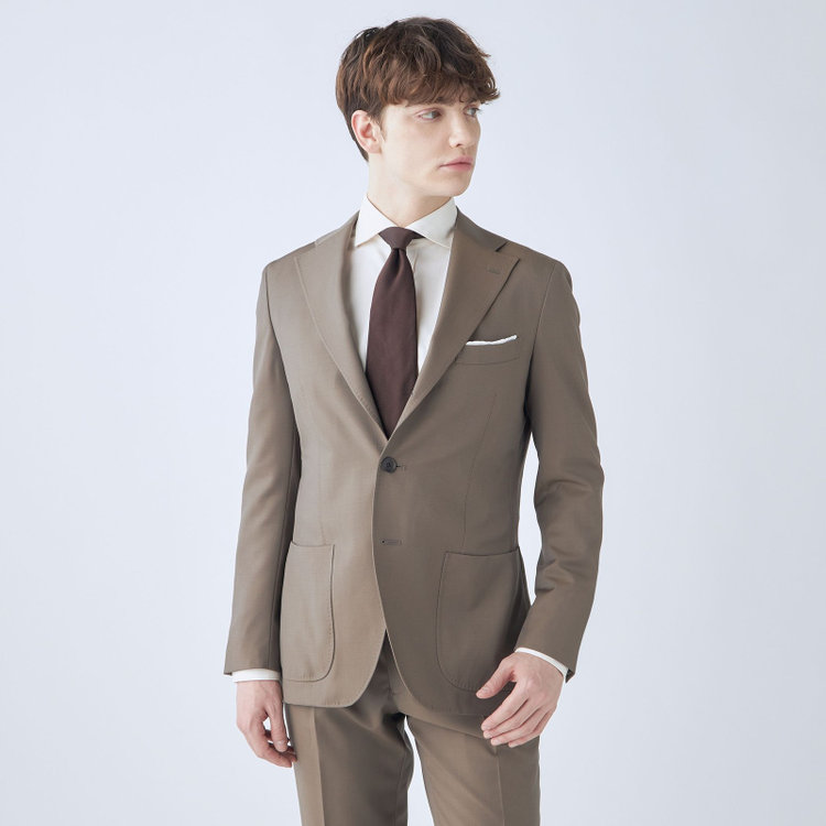 シルバーライン 【発送在庫あり】【CLASSICO TAPERED】【春夏】3釦段返りシングルスーツ 2タック/ブラウン/パッチポケット/ウエストムーブ/MARZOTTO/※パンツ裾直し必要 茶中間