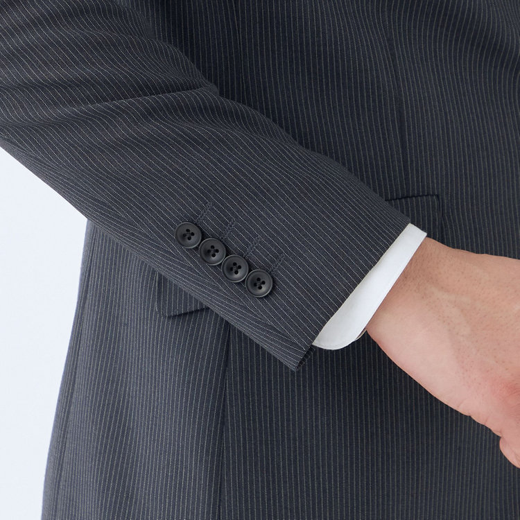 ブラックライン 【KSW】【春夏】スペアパンツ付き/2釦シングルスーツ 0タック/グレー×ストライプ/※裾上げ必要 グレー中間