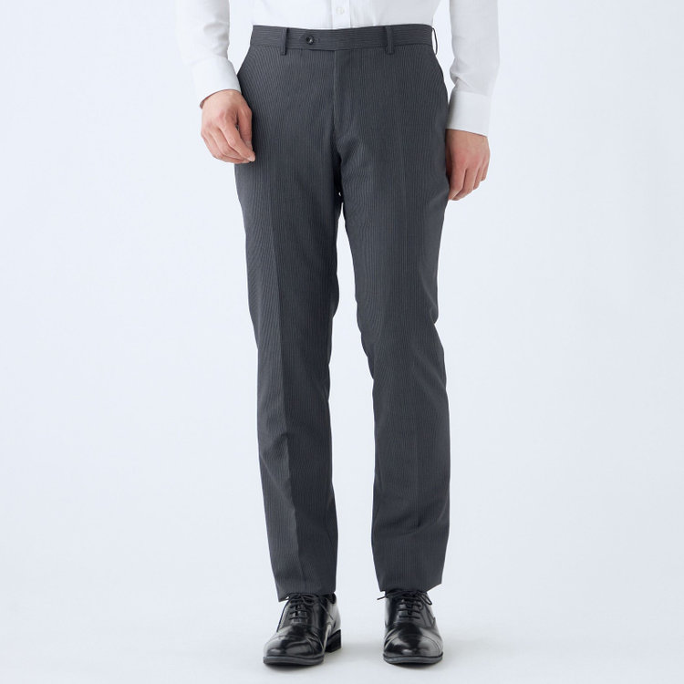 ブラックライン 【KSW】【春夏】スペアパンツ付き/2釦シングルスーツ 0タック/グレー×ストライプ/※裾上げ必要 グレー中間