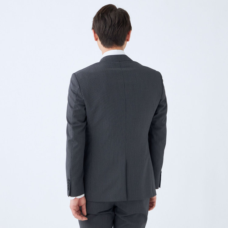 ブラックライン 【KSW】【春夏】スペアパンツ付き/2釦シングルスーツ 0タック/グレー×ストライプ/※裾上げ必要 グレー中間