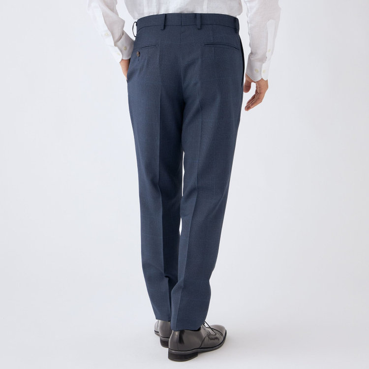 シルバーライン 【発送在庫あり】【CLASSICO TAPERED】【秋冬】スペアパンツ付き/2釦シングルスーツ 1タック/ネイビー×グレンチェックオーバーペン/ウォッシャブル/※裾上げ必要 青中間