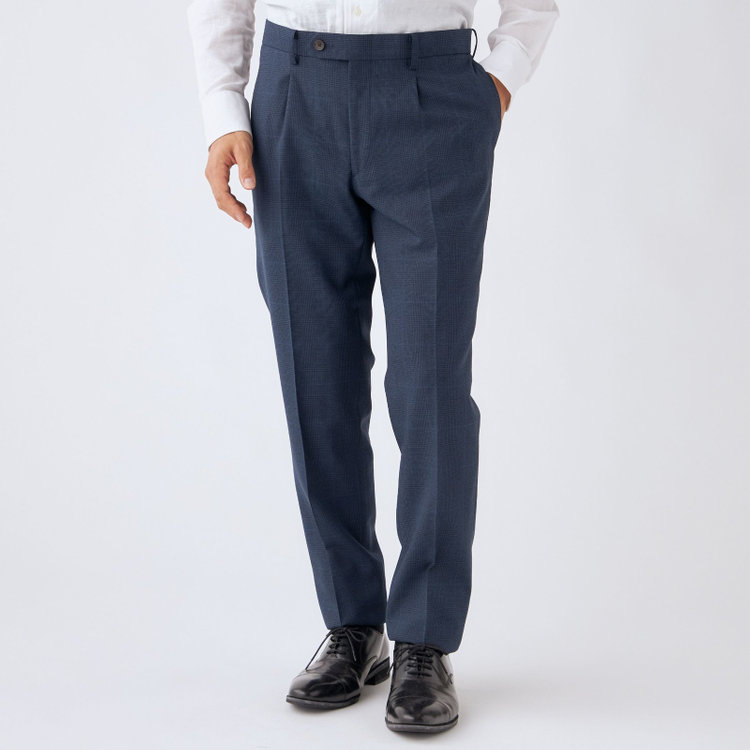 シルバーライン 【発送在庫あり】【CLASSICO TAPERED】【秋冬】スペアパンツ付き/2釦シングルスーツ 1タック/ネイビー×グレンチェックオーバーペン/ウォッシャブル/※裾上げ必要 青中間