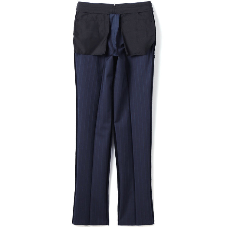 シルバーライン 【CLASSICO TAPERED】【春夏】3釦段返りシングルスーツ 2タック/ネイビー×シャドーストライプ/ウエストムーブ/MARZOTTO/※パンツ裾直し必要 紺中間