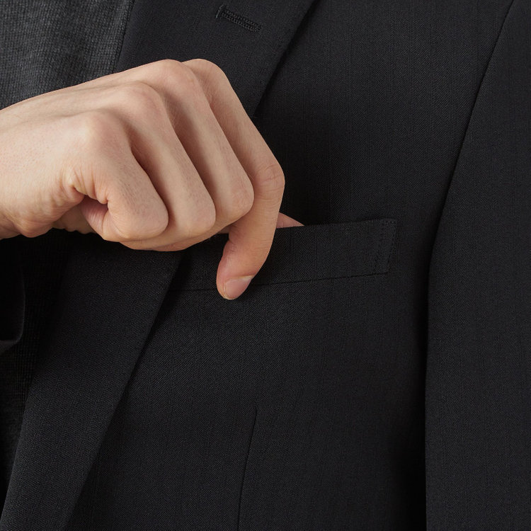 ブラックライン 【SLIM TAPERED_2】【年間】2釦シングルテーパードパンツスーツ 0タック/ブラック×シャドーストライプ/ウエストシャーリング/4S/※パンツ裾上げ済仕様 黒