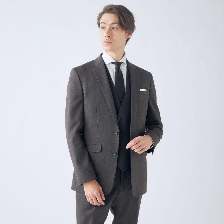 ブラックライン 【SLIM TAPERED_2】【年間】2釦シングルスリーピーススーツ 0タック/グレー/ウエストシャーリング/4S SUSTAINABILITY&ECOLOGY FABRIC/リバーシブルベスト仕様（ブラック）/※パンツ裾上げ済仕様 グレー濃色