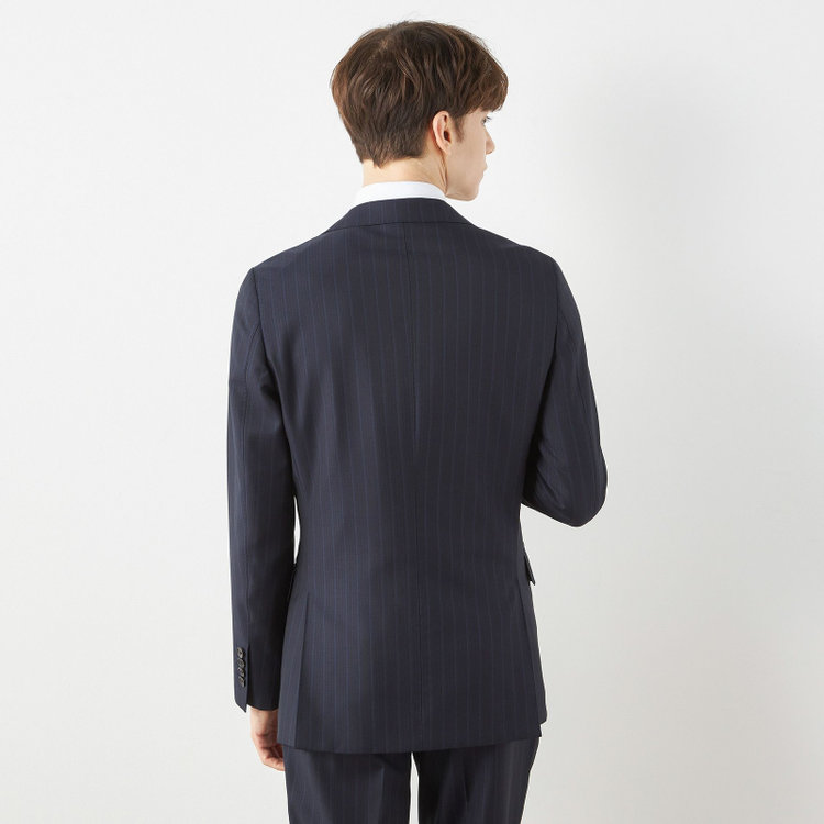 シルバーライン 【CLASSICO TAPERED】【秋冬】2釦シングルスーツ 1タック/ネイビー×ストライプ/ウエストムーブ/Ermenegildo Zegna TRAVELLER woven in italy/※裾上げ必要 紺濃色
