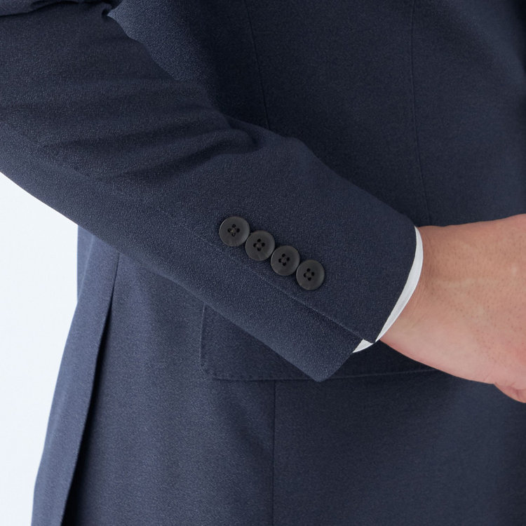 スーツセレクト 【発送在庫あり】【CLASSICO TAPERED】【秋冬】2釦シングルスリーピーススーツ 1タック/ネイビー/ウエストムーブ/4S SUSTAINABILITY&ECOLOGY FABRIC/※パンツ裾上げ済仕様 紺中間