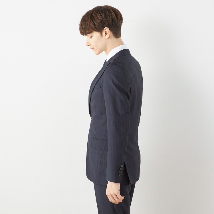 シルバーライン 【CLASSICO TAPERED】【秋冬】2釦シングルスーツ 1タック/ネイビー×ストライプ/ウエストムーブ/Ermenegildo Zegna TRAVELLER woven in italy/※裾上げ必要 紺濃色