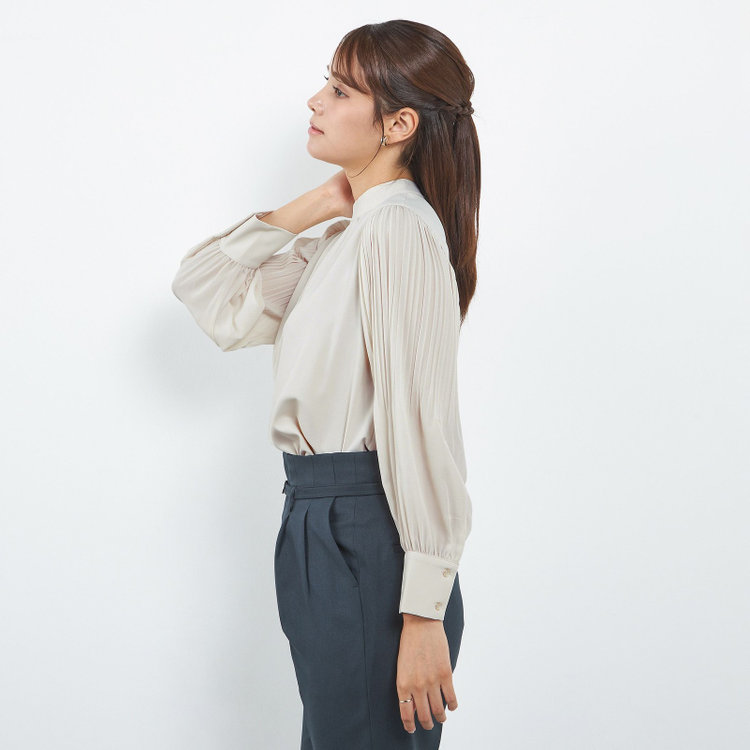 シルバーライン 【SL/長袖】ギャザーハイネックプルオーバー/ベージュ/「ウォッシャブル」「ストレッチ」「防シワ」「UV加工」「静電気防止」 茶淡色