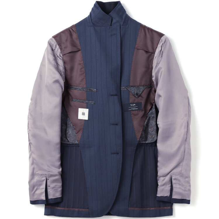 シルバーライン 【CLASSICO TAPERED】【春夏】3釦段返りシングルスーツ 2タック/ネイビー×シャドーストライプ/ウエストムーブ/MARZOTTO/※パンツ裾直し必要 紺中間