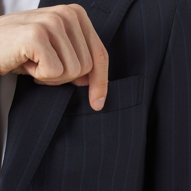 シルバーライン 【CLASSICO TAPERED】【秋冬】2釦シングルスーツ 1タック/ネイビー×ストライプ/ウエストムーブ/Ermenegildo Zegna TRAVELLER woven in italy/※裾上げ必要 紺濃色
