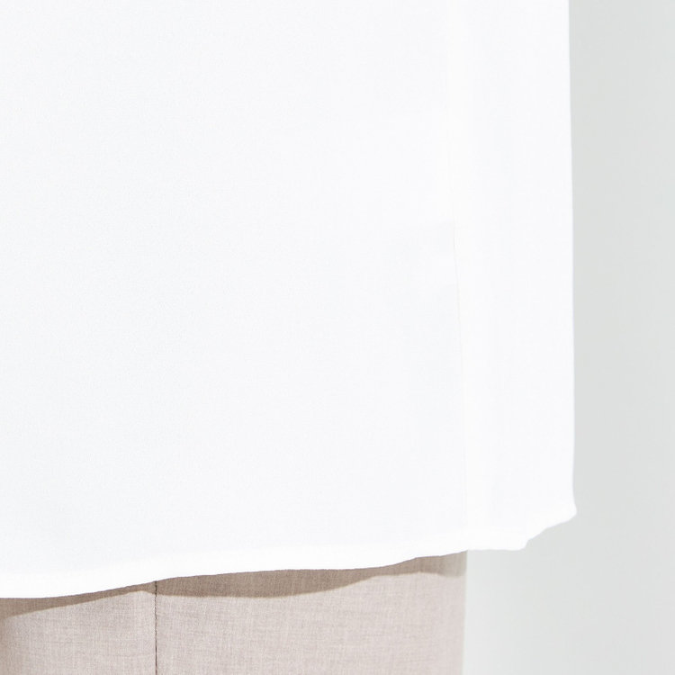 スーツセレクト 【半袖】リボン付きバンドカラーブラウス/ホワイト 白