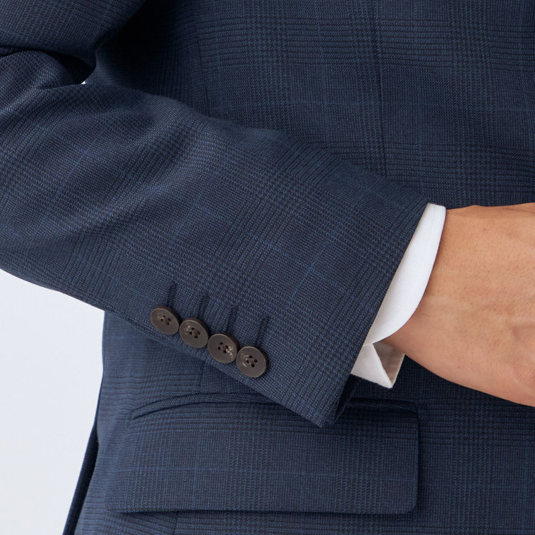 シルバーライン 【発送在庫あり】【CLASSICO TAPERED】【秋冬】スペアパンツ付き/2釦シングルスーツ 1タック/ネイビー×グレンチェックオーバーペン/ウォッシャブル/※裾上げ必要 青中間