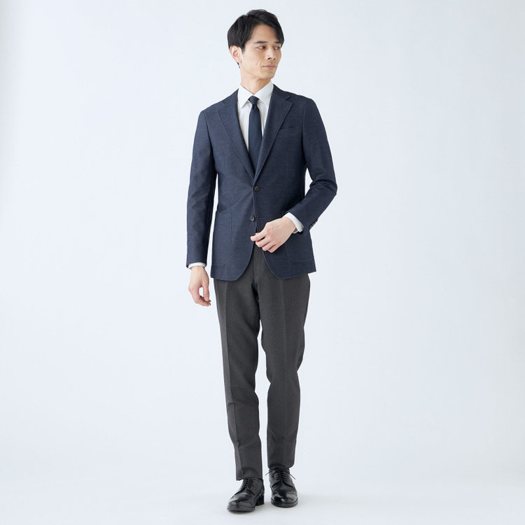 シルバーライン 【発送在庫あり】【CLASSICO TAPERED】【年間】コットンブレンド2釦ジャケット/ネイビー×ソフトデニム/パッチポケット 紺中間