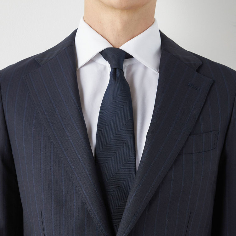 シルバーライン 【CLASSICO TAPERED】【秋冬】2釦シングルスーツ 1タック/ネイビー×ストライプ/ウエストムーブ/Ermenegildo Zegna TRAVELLER woven in italy/※裾上げ必要 紺濃色