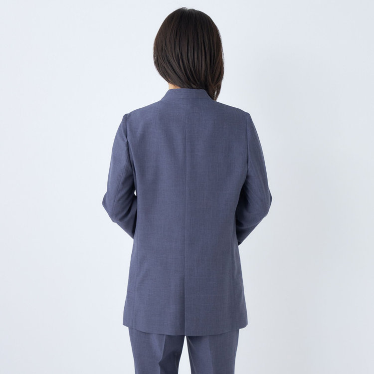 シルバーライン 【RELAX TAPERED】【年間】ノーカラー 2釦1掛けダブル/パンツスーツ/ネイビー/ウエスト内側アジャスター/ウォッシャブル/Naturemier/※パンツ裾上げ済仕様 紺中間