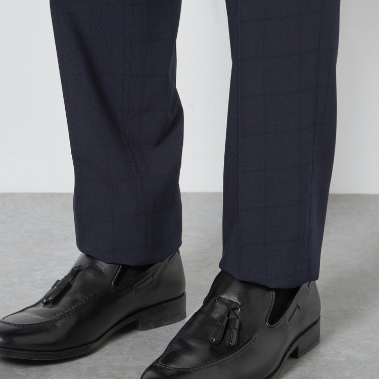 ブラックライン 【SLIM TAPERED】【春夏】0タックテーパードパンツ/ネイビー×ウィンドペン/ウエストシャーリング/4S SUSTAINABILITY&ECOLOGY FABRIC「ウォッシャブル」「ストレッチ」/※裾上げ済仕様 紺濃色
