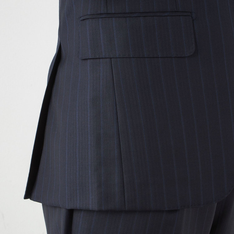 シルバーライン 【CLASSICO TAPERED】【秋冬】2釦シングルスーツ 1タック/ネイビー×ストライプ/ウエストムーブ/Ermenegildo Zegna TRAVELLER woven in italy/※裾上げ必要 紺濃色