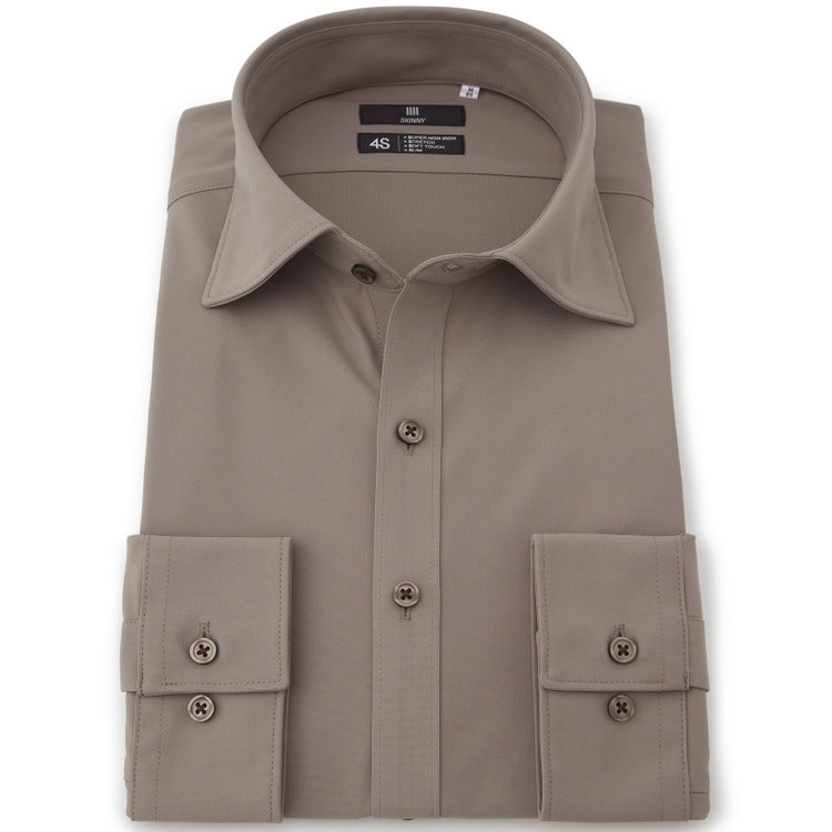 ブラックライン 【発送在庫あり】【SKINNY】ワイドカラーワイシャツ/ブラウン/「4S」スーパーノンアイロン・ストレッチ 茶中間