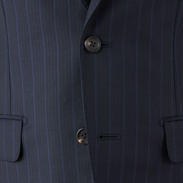 シルバーライン 【CLASSICO TAPERED】【秋冬】2釦シングルスーツ 1タック/ネイビー×ストライプ/ウエストムーブ/Ermenegildo Zegna TRAVELLER woven in italy/※裾上げ必要 紺濃色