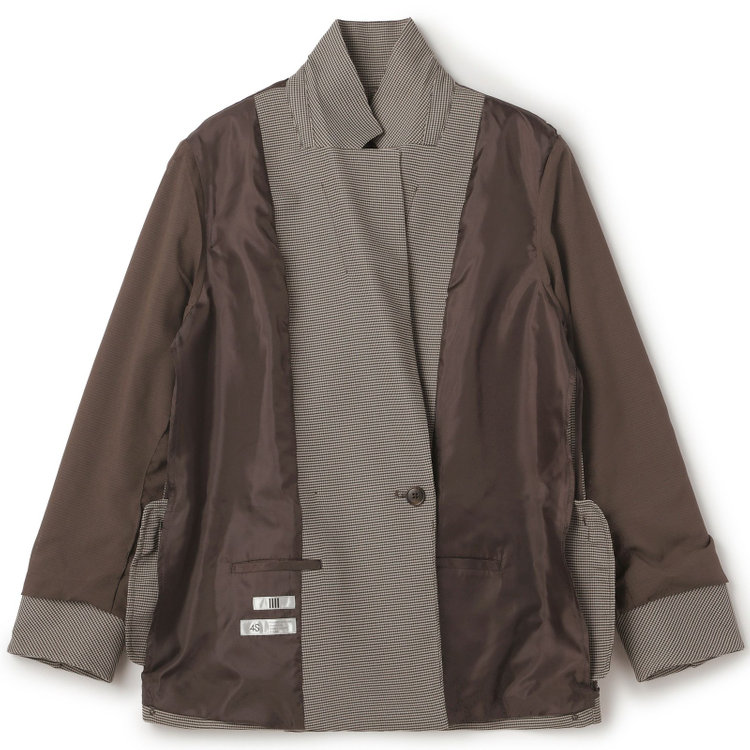 シルバーライン  【SL】【春夏】4釦1掛けダブルジャケット/ブラウン×チェック/ウォッシャブル 青淡色