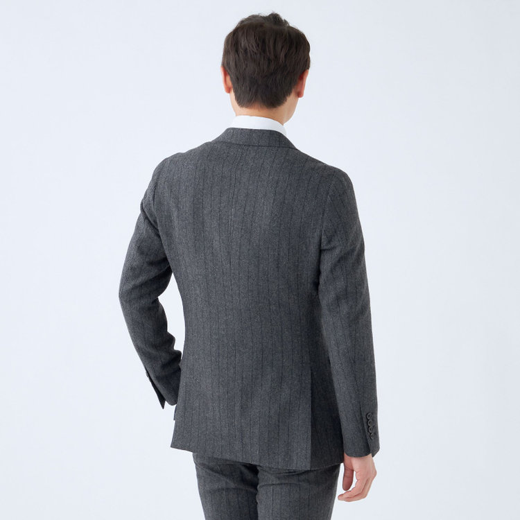 シルバーライン 【CLASSICO TAPERED】【秋冬】2釦シングルスーツ 1タック/グレー×ストライプ/RE:NEWOOL/※裾上げ必要 紺中間