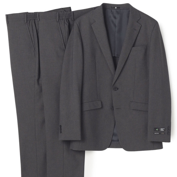 ブラックライン 【SLIM TAPERED_2】【年間】スペアパンツ付き/2釦シングルスーツ 0タック/グレー/ウエストシャーリング/4S SUSTAINABILITY/※パンツ裾上げ済仕様 グレー中間