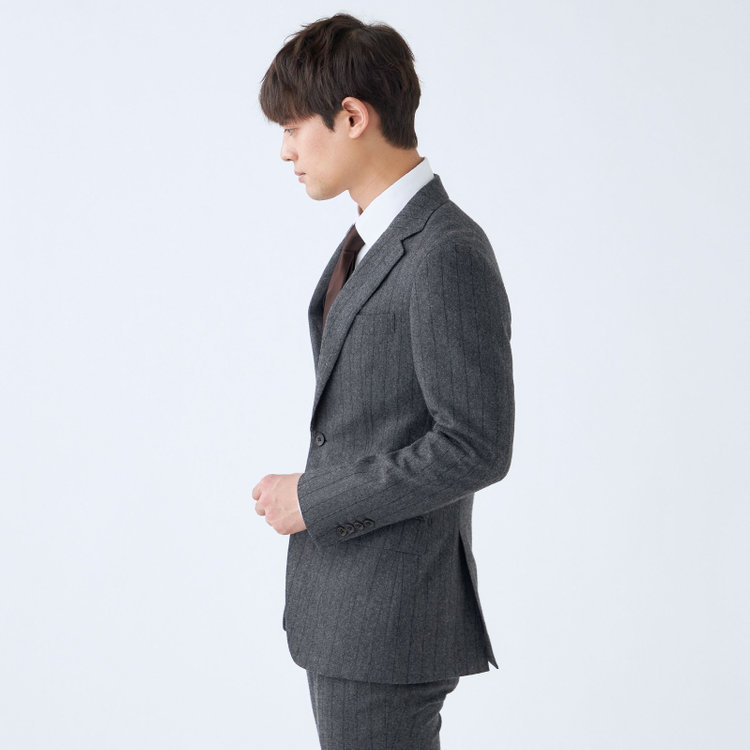 シルバーライン 【CLASSICO TAPERED】【秋冬】2釦シングルスーツ 1タック/グレー×ストライプ/RE:NEWOOL/※裾上げ必要 紺中間