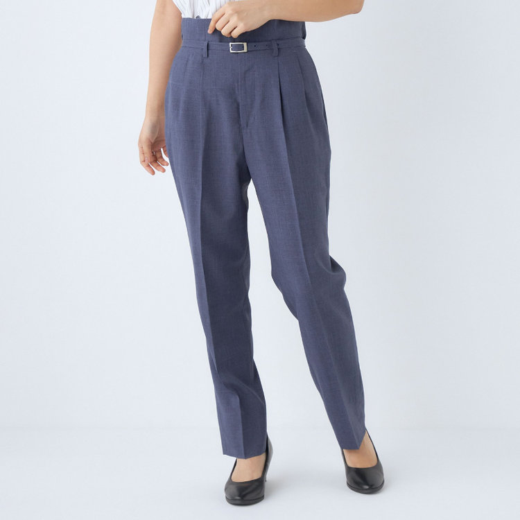 シルバーライン 【RELAX TAPERED】【年間】ノーカラー 2釦1掛けダブル/パンツスーツ/ネイビー/ウエスト内側アジャスター/ウォッシャブル/Naturemier/※パンツ裾上げ済仕様 紺中間