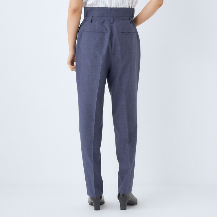 シルバーライン 【RELAX TAPERED】【年間】ノーカラー 2釦1掛けダブル/パンツスーツ/ネイビー/ウエスト内側アジャスター/ウォッシャブル/Naturemier/※パンツ裾上げ済仕様 紺中間