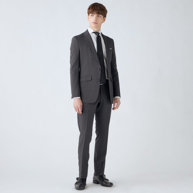 ブラックライン 【SLIM TAPERED_2】【年間】2釦シングルスーツ 0タック/グレー/ウエストシャーリング/4S/※パンツ裾上げ済仕様 グレー濃色
