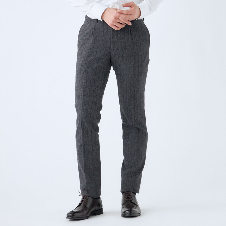 シルバーライン 【CLASSICO TAPERED】【秋冬】2釦シングルスーツ 1タック/グレー×ストライプ/RE:NEWOOL/※裾上げ必要 紺中間